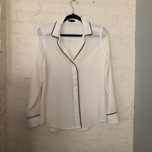 Express Sheer White and Black Detail Button Blouse